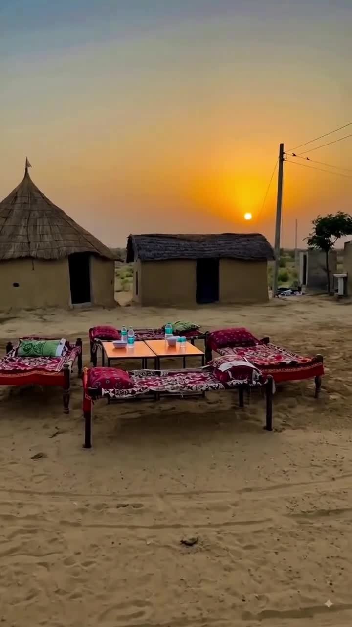 Cholistan desert sunset with charpai seating